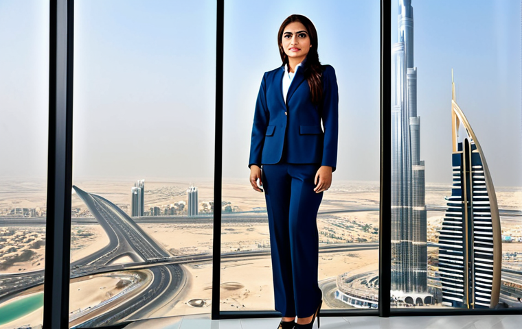 스마트 웨어러블 기기의 발전 추세 - Modern Businesswoman in Dubai**
"A professional Arab businesswoman in a stylish, modest business su...