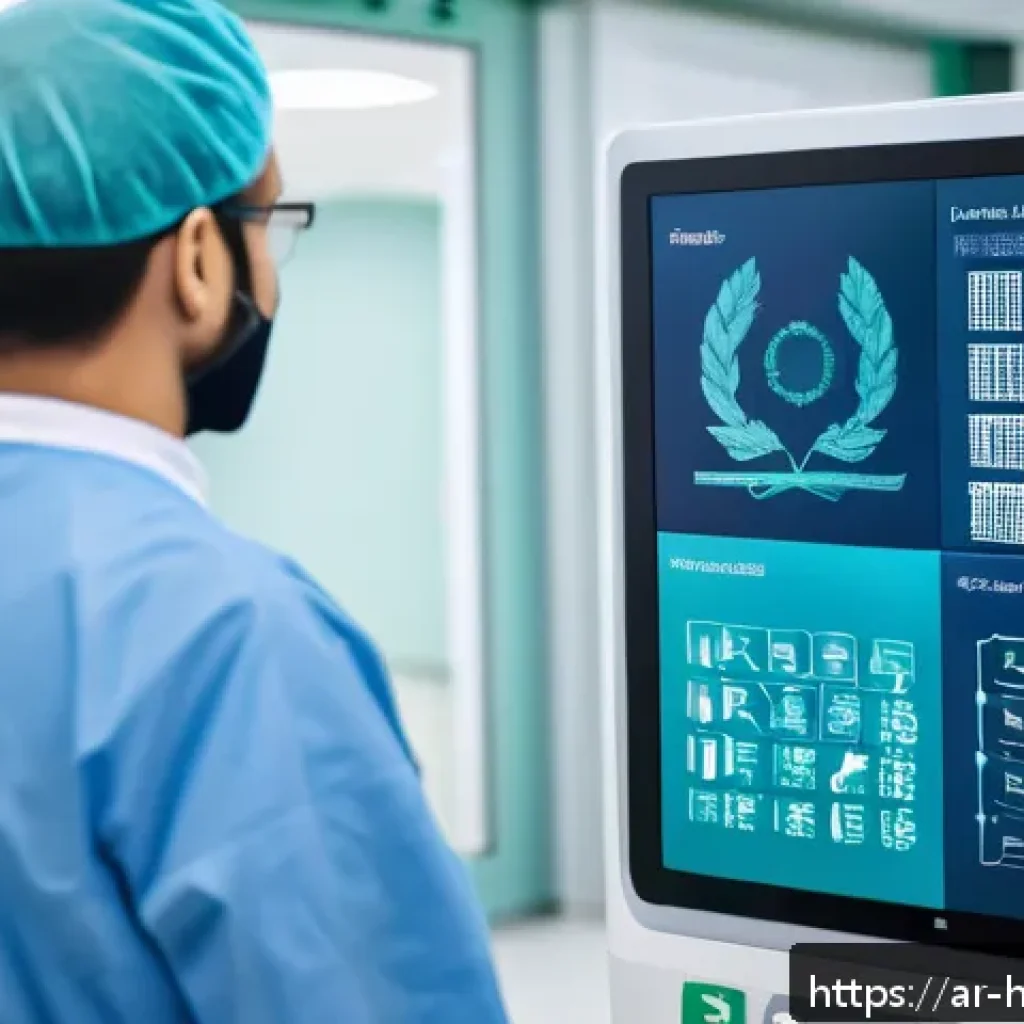디지털 헬스케어의 기술적 도전 과제 - A modern digital healthcare setting in a Middle Eastern hospital, featuring diverse medical staff we...