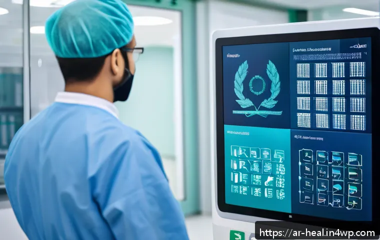디지털 헬스케어의 기술적 도전 과제 - A modern digital healthcare setting in a Middle Eastern hospital, featuring diverse medical staff we...